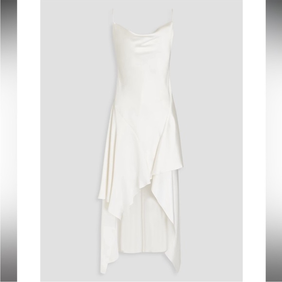 ALICE + OLIVIA us 2 ivory satin 
Evana asymmetric draped satin-twill midi dress - Picture 2 of 5